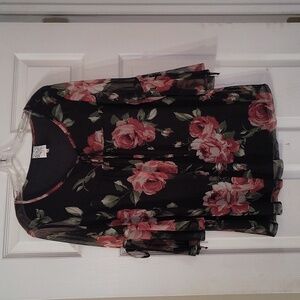 Beautiful blouse with sheer overlay with roses